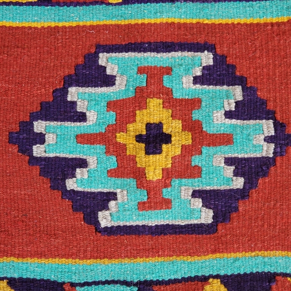 Southwestern Aztec Small Woven Rug Wall Vintage 24x22 Tassels Native American - Picture 2 of 4